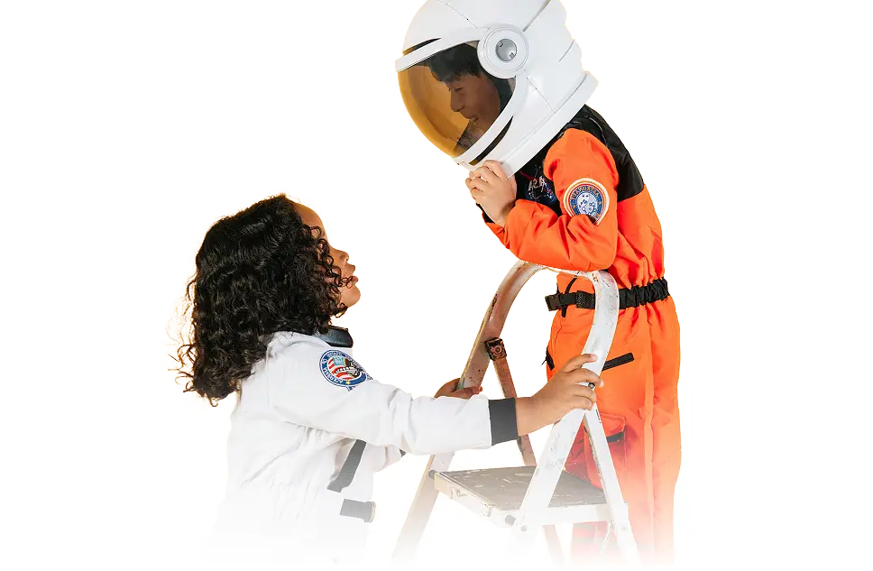 A boy and a girl in spacesuits